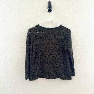 Banana Republic Scallop Lace Dainty Button Back Dark Green Long Sleeve Blouse M